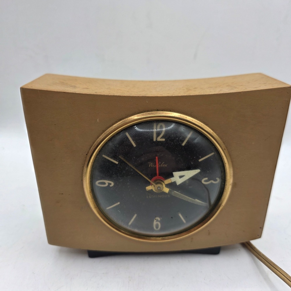 Vintage 1950s Westclox Pittsfield Blond Luminous Electric Alarm Clock Nonworking